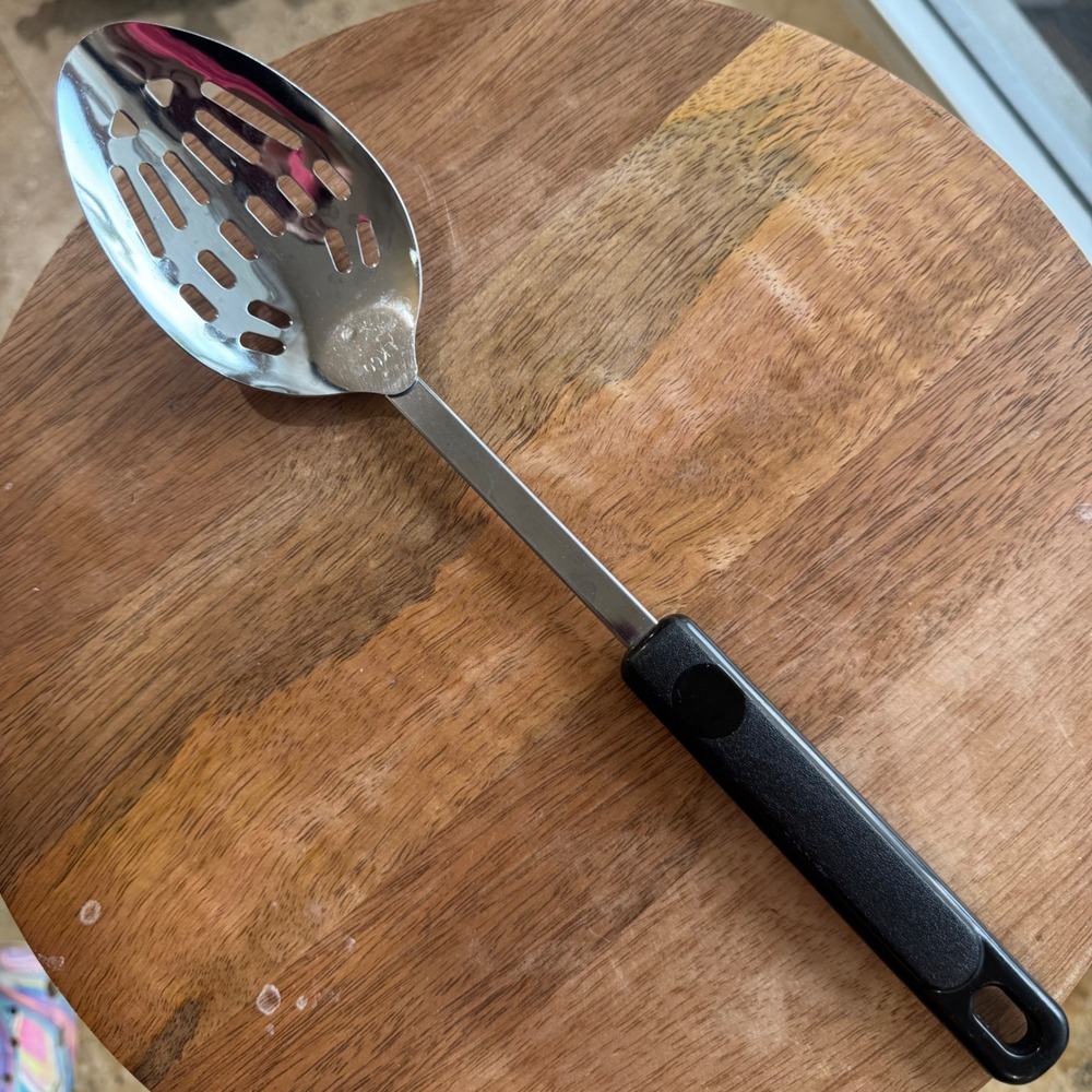 EKCO Vintage Slotted Spoon‎ Stainless Steel Black Plastic Handle 12 Inch